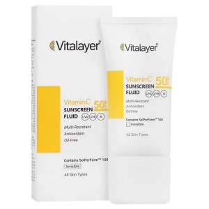 ویتالایر فلوئید ضدافتاب 50میل SPF50 ویتامین سی بی رنگ مناسب انواع پوست Vitalayer