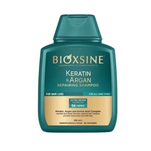 شامپو ضدریزش بیوکسین مدل ارگان و کراتین سبز مناسب مو خشک و اسیب دیده300میل BIOXCIN