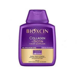 شامپو ضدریزش بیوکسین مدل کلاژن بنفش مناسب مو کم حجم،نازک و ضعیف300میل BIOXCIN