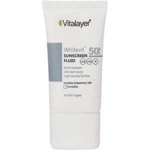 ویتالایر فلوئید ضدافتاب 50میل SPF50 مدل اکتی ویت بی رنگ مناسب پوست چرب Vitalayer
