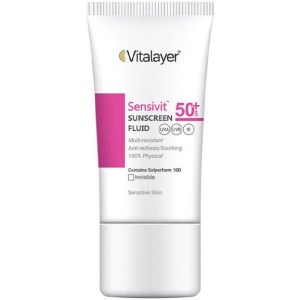 ویتالایر فلوئید ضدافتاب 50میل SPF50 مدل سنسیویت بی رنگ مناسب پوست حساس Vitalayer