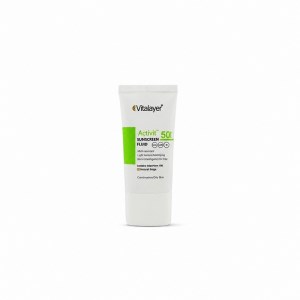 ویتالایر فلوئید ضدافتاب 50میل SPF50 مدل اکتی ویت رنگی رنگ بژطبیعی مناسب پوست چرب Vitalayer