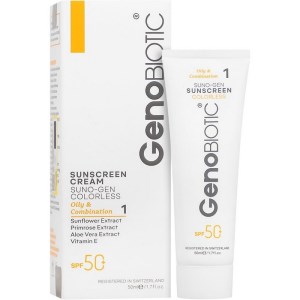 ژنو بایوتیک کرم ضدافتاب بی رنگ SPF50 پوست چرب ومختلط GenoBIOTIC